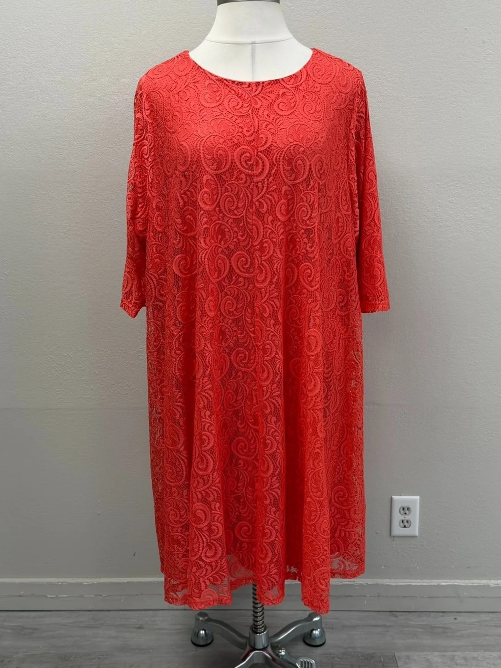 Roaman's Coral Lace Dress - Size 34/36